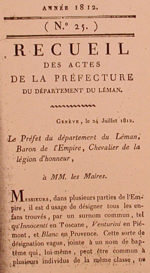 AEG, Actes de la Préfecture du Département du Léman, 1812