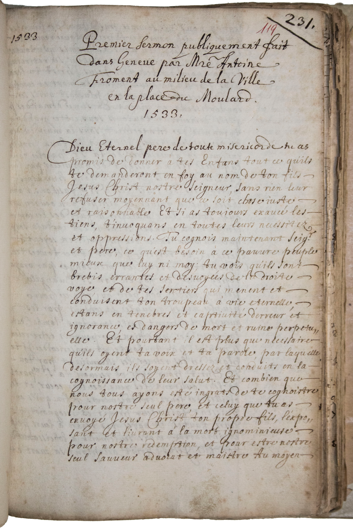 Premier sermon d'Antoine Froment
