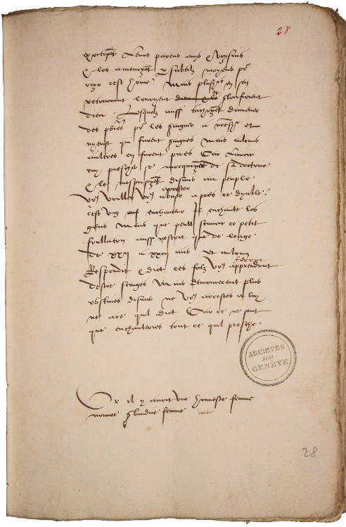 Récit d'Antoine Froment (novembre 1532) - fol. 28 recto