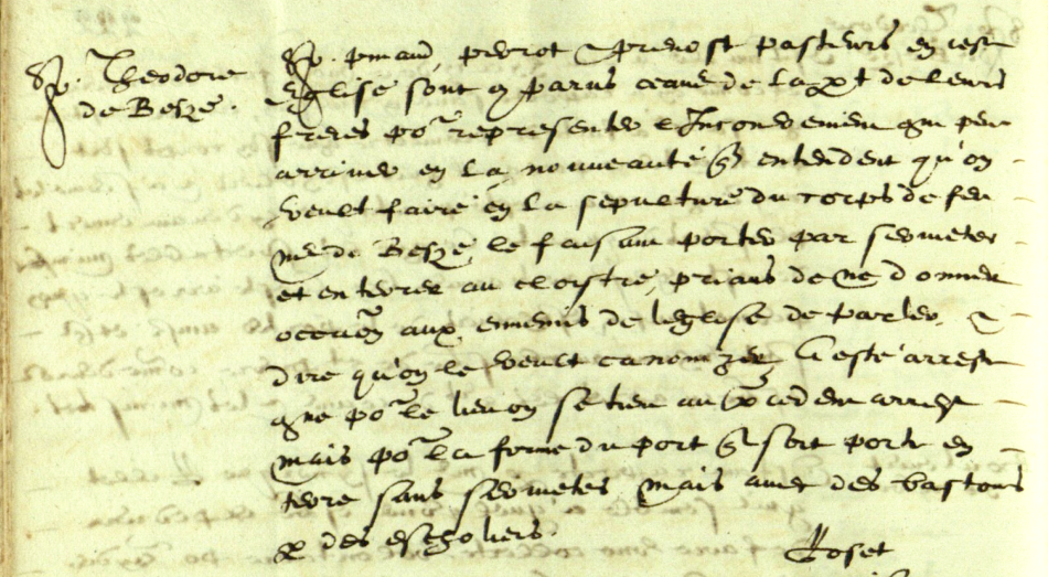  Description de son ensevelissement de Théodore de Bèze , 14 octobre 1605