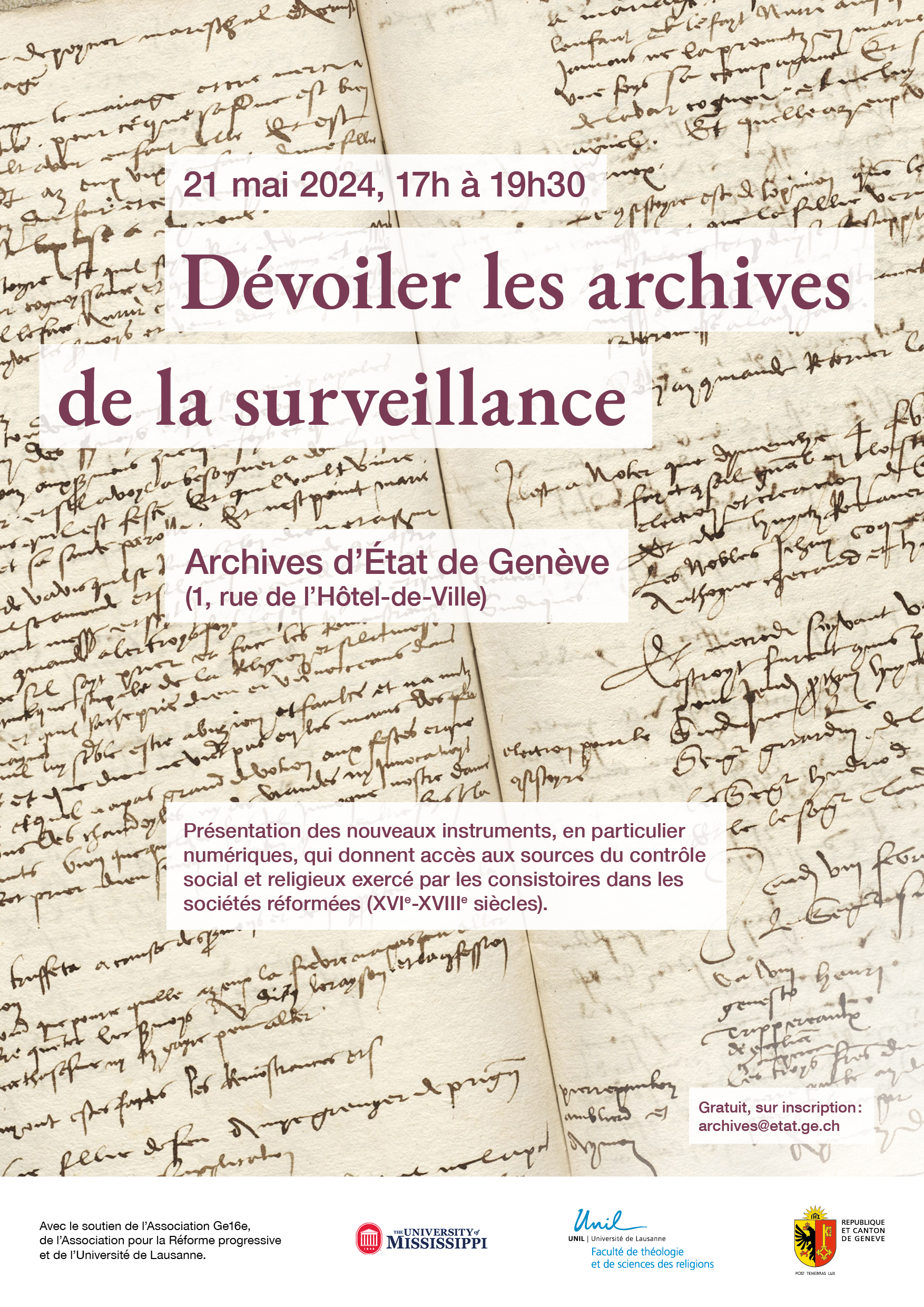 « Dévoiler les archives de la surveillance », le 21 mai 2024 à 17h aux Archives d’Etat.